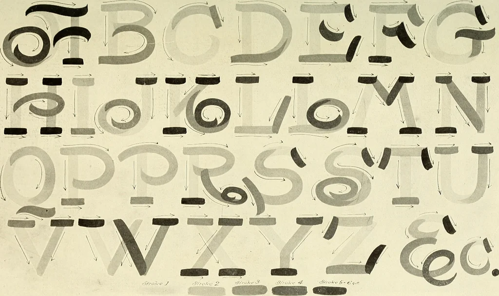 An illustration from The art of show card writing; a modern treatise on show card writing, designed as an educator in all branches of the art...With two hundred and fifty-six illustrations and thirty-two lettering plates, comprising all the standard ancient and modern styles, 1907, leaf 20