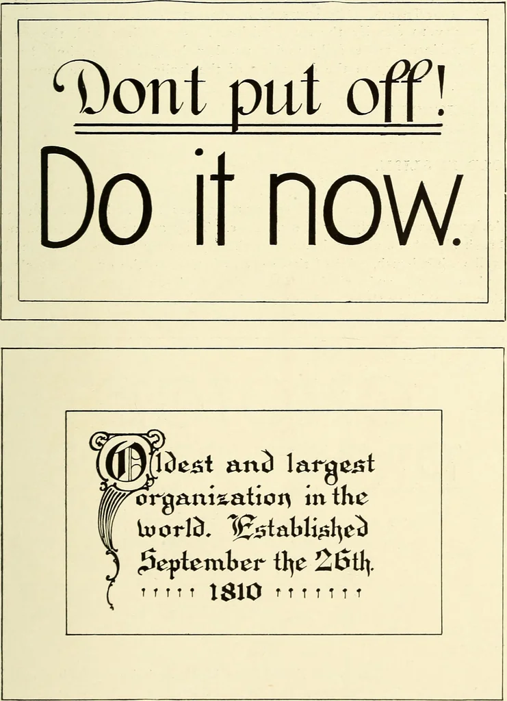 An illustration from The art of show card writing; a modern treatise on show card writing, designed as an educator in all branches of the art...With two hundred and fifty-six illustrations and thirty-two lettering plates, comprising all the standard ancient and modern styles, 1907, leaf 26