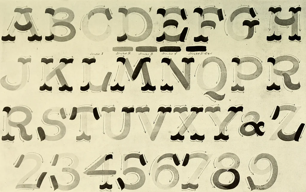 An illustration from The art of show card writing; a modern treatise on show card writing, designed as an educator in all branches of the art...With two hundred and fifty-six illustrations and thirty-two lettering plates, comprising all the standard ancient and modern styles, 1907, leaf 28