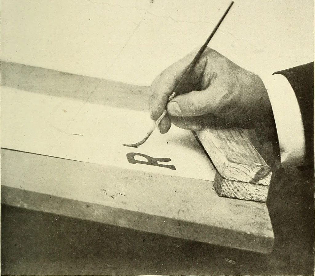 An illustration from The art of show card writing; a modern treatise on show card writing, designed as an educator in all branches of the art...With two hundred and fifty-six illustrations and thirty-two lettering plates, comprising all the standard ancient and modern styles, 1907, leaf 38