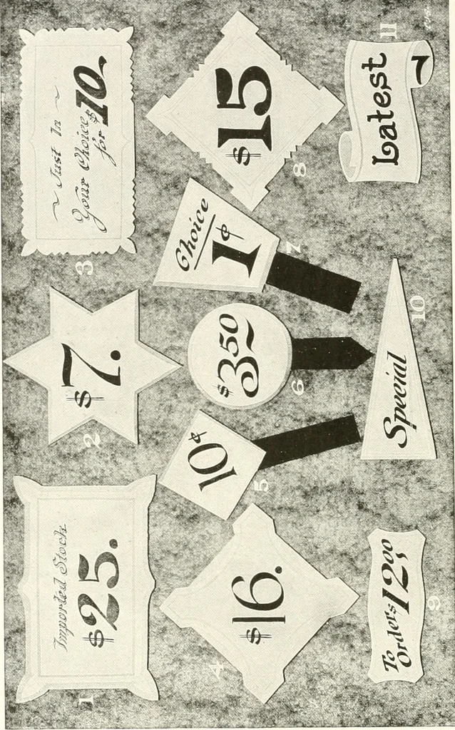 An illustration from The art of show card writing; a modern treatise covering all branches of the art ... with one hundred and fifty-three illustrations and thirty-two lettering plates, comprising all the standard ancient and modern styles, 1922, leaf 169