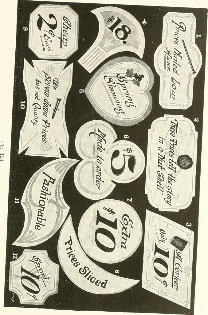 An illustration from The art of show card writing; a modern treatise covering all branches of the art ... with one hundred and fifty-three illustrations and thirty-two lettering plates, comprising all the standard ancient and modern styles, 1922, leaf 170