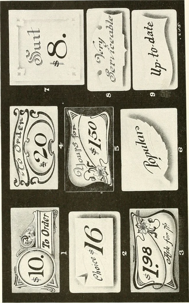 An illustration from The art of show card writing; a modern treatise covering all branches of the art ... with one hundred and fifty-three illustrations and thirty-two lettering plates, comprising all the standard ancient and modern styles, 1922, leaf 175