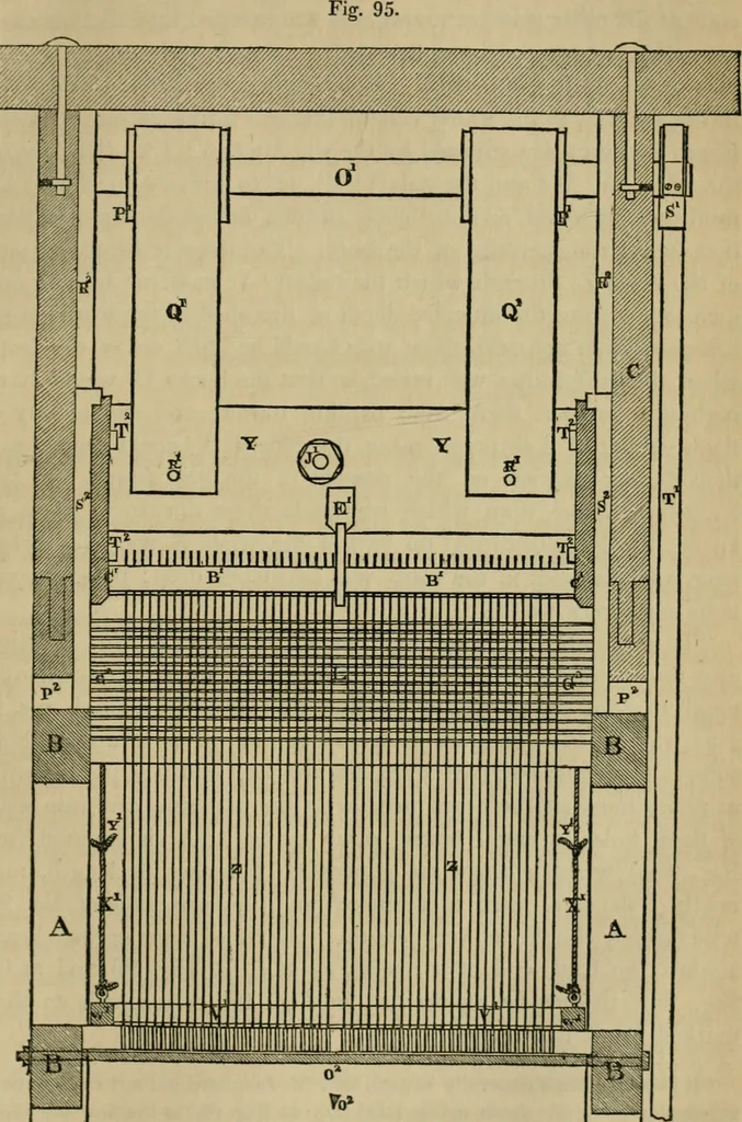 An illustration from The art of weaving, by hand and by power, with an introductory account of its rise and progress in ancient and modern times, 1844, leaf 214