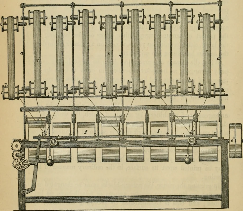 An illustration from The art of weaving, by hand and by power, with an introductory account of its rise and progress in ancient and modern times, 1844, leaf 257