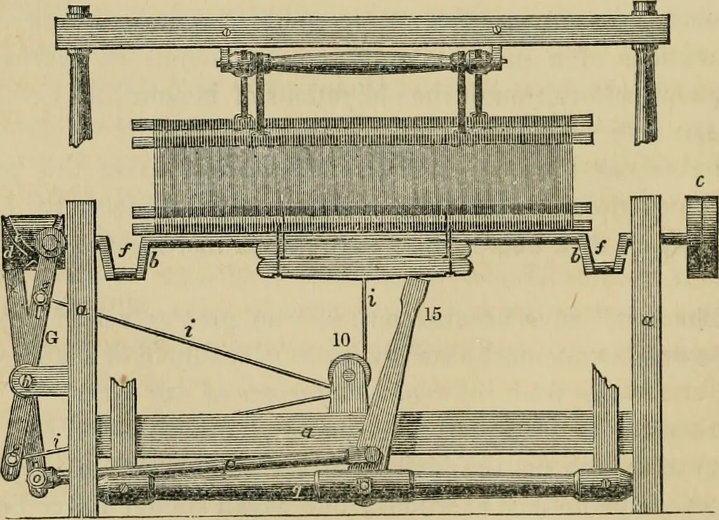An illustration from The art of weaving, by hand and by power, with an introductory account of its rise and progress in ancient and modern times, 1844, leaf 395