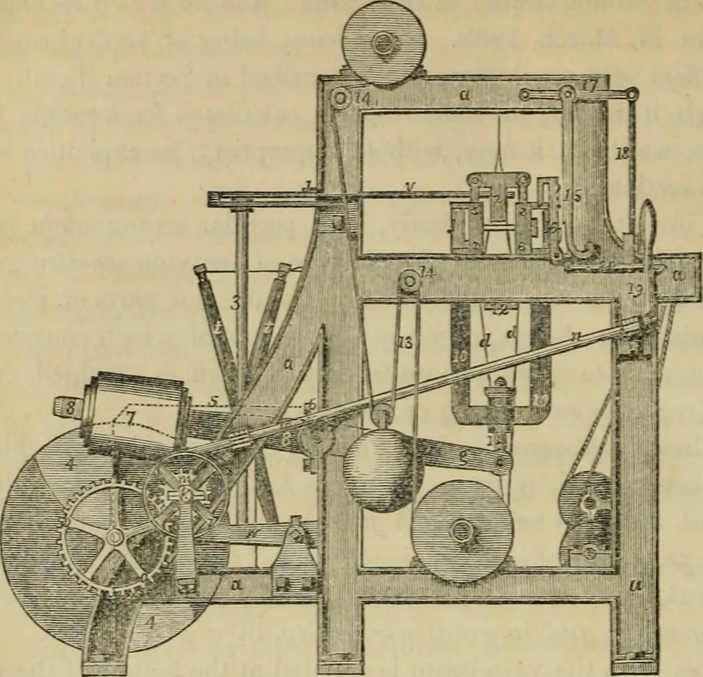 An illustration from The art of weaving, by hand and by power, with an introductory account of its rise and progress in ancient and modern times, 1844, leaf 413