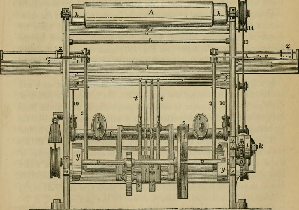 An illustration from The art of weaving, by hand and by power, with an introductory account of its rise and progress in ancient and modern times, 1844, leaf 414