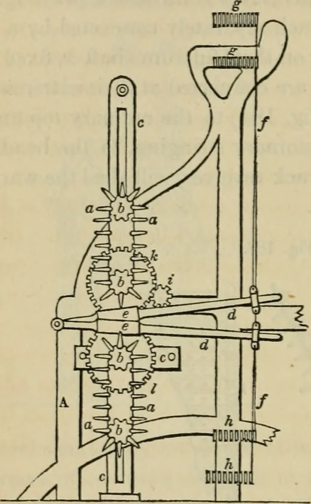 An illustration from The art of weaving, by hand and by power, with an introductory account of its rise and progress in ancient and modern times, 1844, leaf 423