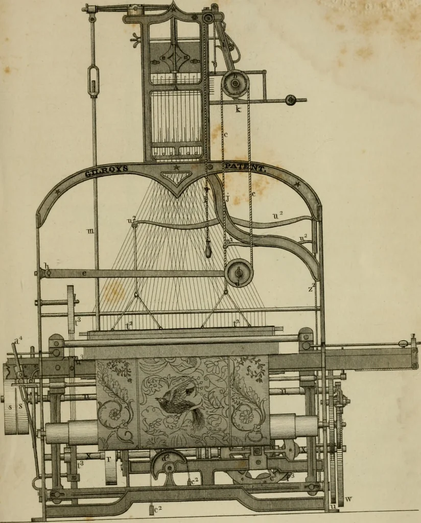 An illustration from The art of weaving, by hand and by power, with an introductory account of its rise and progress in ancient and modern times, 1844, leaf 504