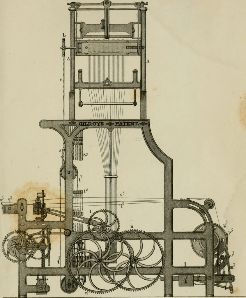 An illustration from The art of weaving, by hand and by power, with an introductory account of its rise and progress in ancient and modern times, 1844, leaf 508