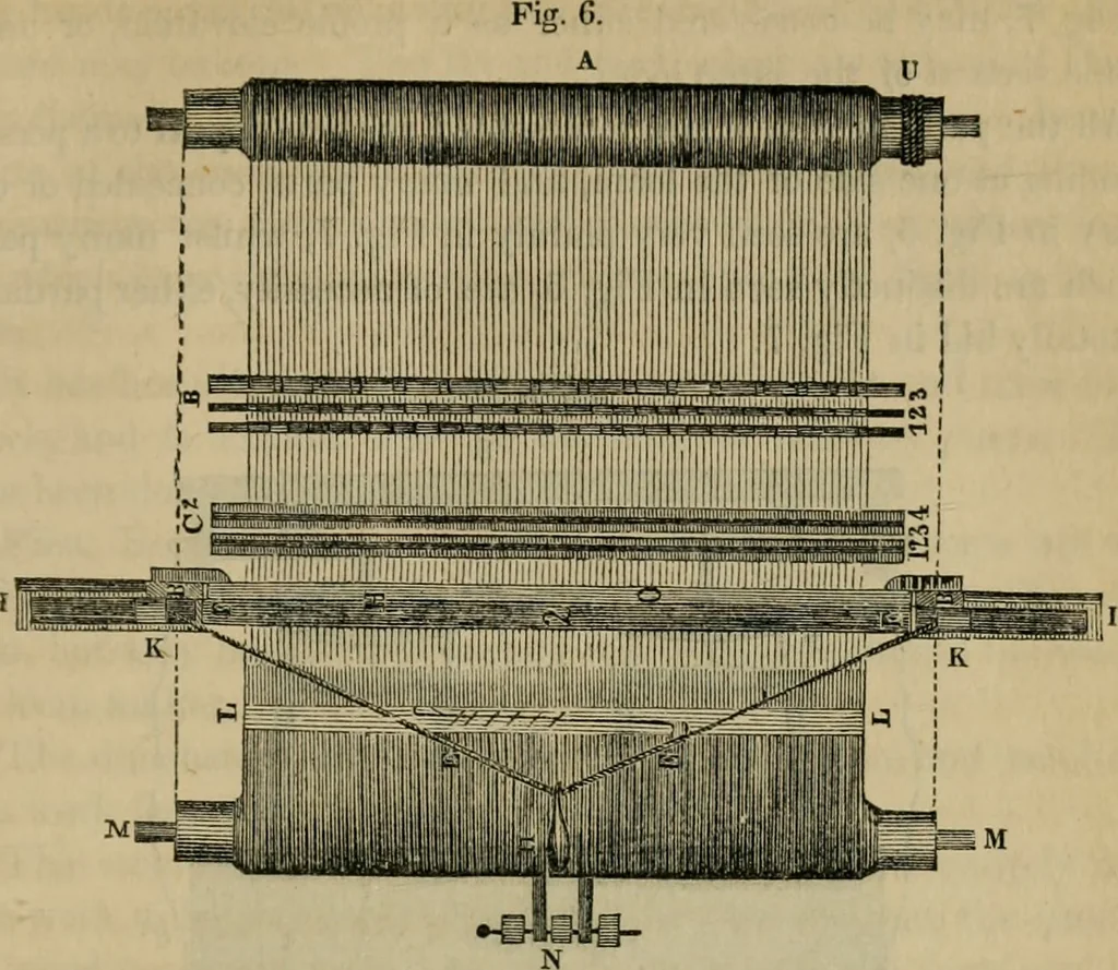 An illustration from The art of weaving, by hand and by power, with an introductory account of its rise and progress in ancient and modern times, 1844, leaf 90