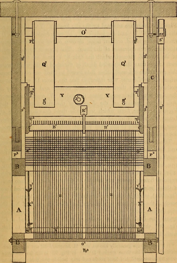 An illustration from The art of weaving, by hand and by power, 1844, leaf 220