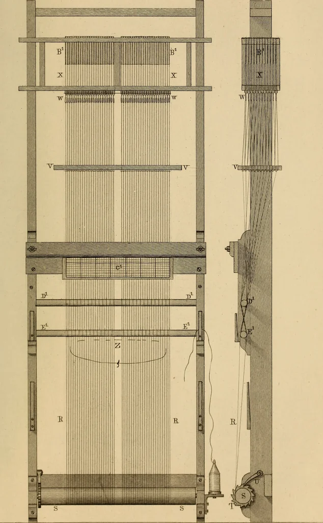 An illustration from The art of weaving, by hand and by power, 1844, leaf 590