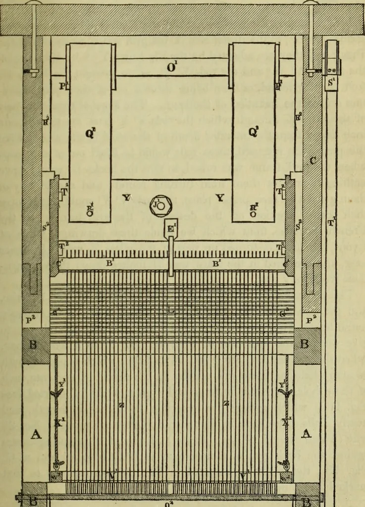 An illustration from The art of weaving, by hand and by power, : with an introductory account of its rise and progress in ancient and modern times. For the use of manufacturers and others., 1844, leaf 210