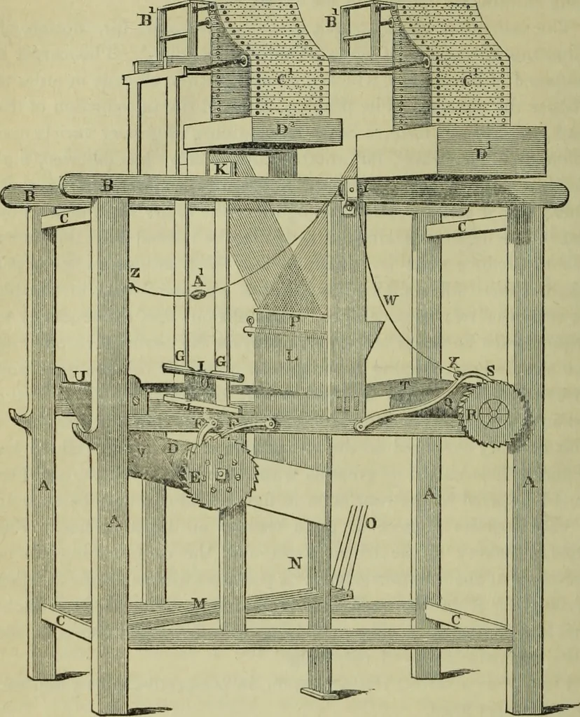 An illustration from The art of weaving, by hand and by power, : with an introductory account of its rise and progress in ancient and modern times. For the use of manufacturers and others., 1844, leaf 223