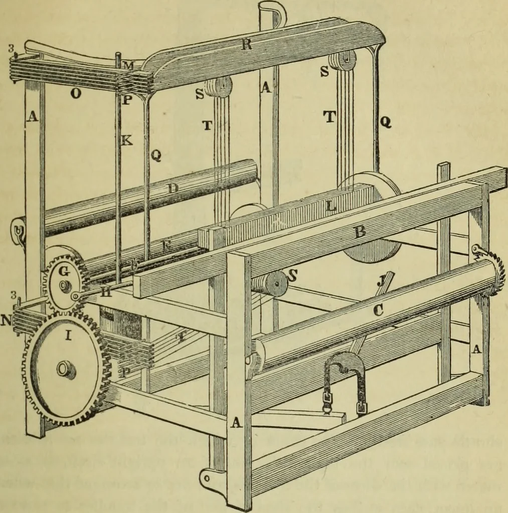 An illustration from The art of weaving, by hand and by power, : with an introductory account of its rise and progress in ancient and modern times. For the use of manufacturers and others., 1844, leaf 394