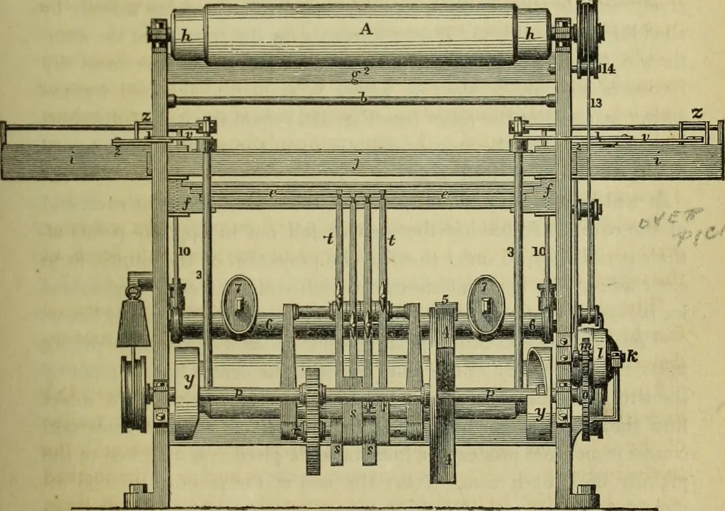 An illustration from The art of weaving, by hand and by power, : with an introductory account of its rise and progress in ancient and modern times. For the use of manufacturers and others., 1844, leaf 410