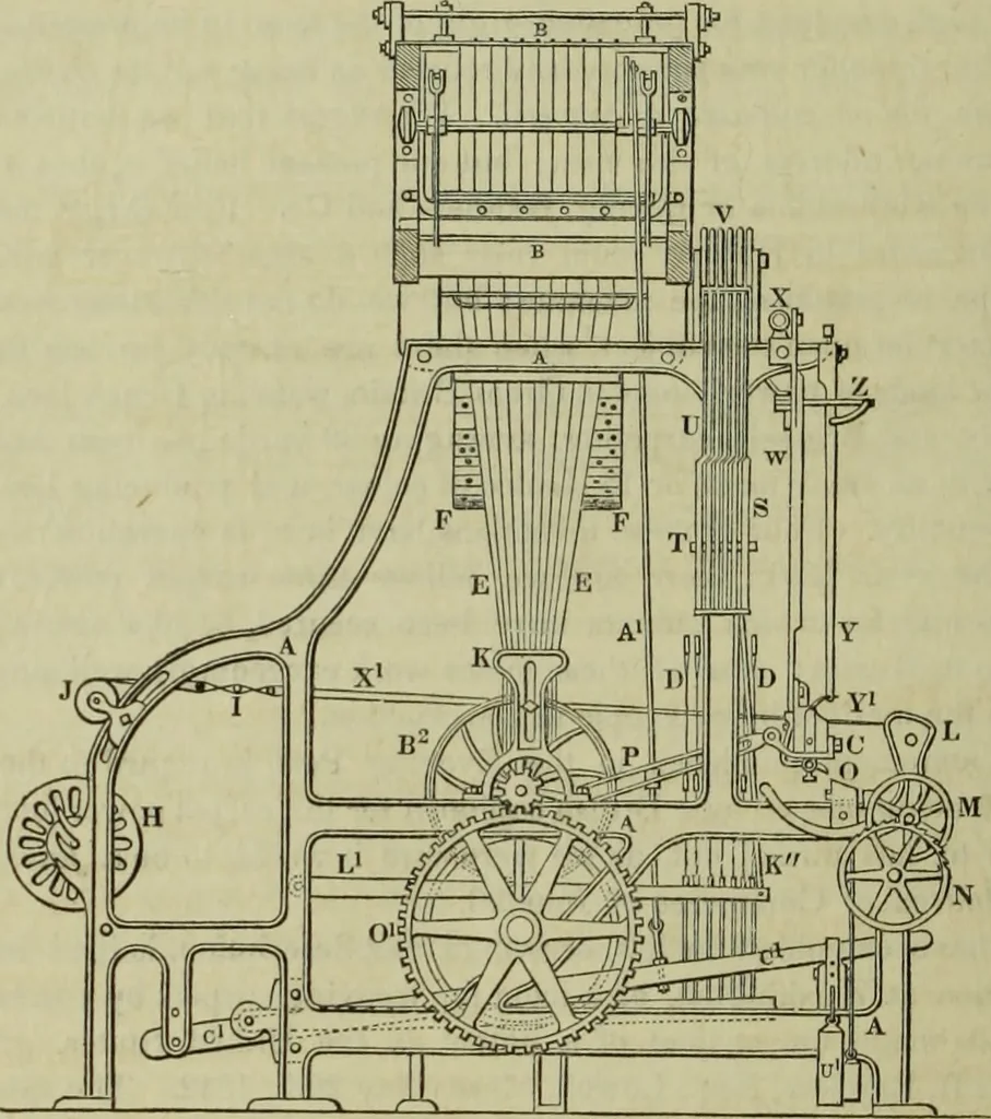 An illustration from The art of weaving, by hand and by power, : with an introductory account of its rise and progress in ancient and modern times. For the use of manufacturers and others., 1844, leaf 451
