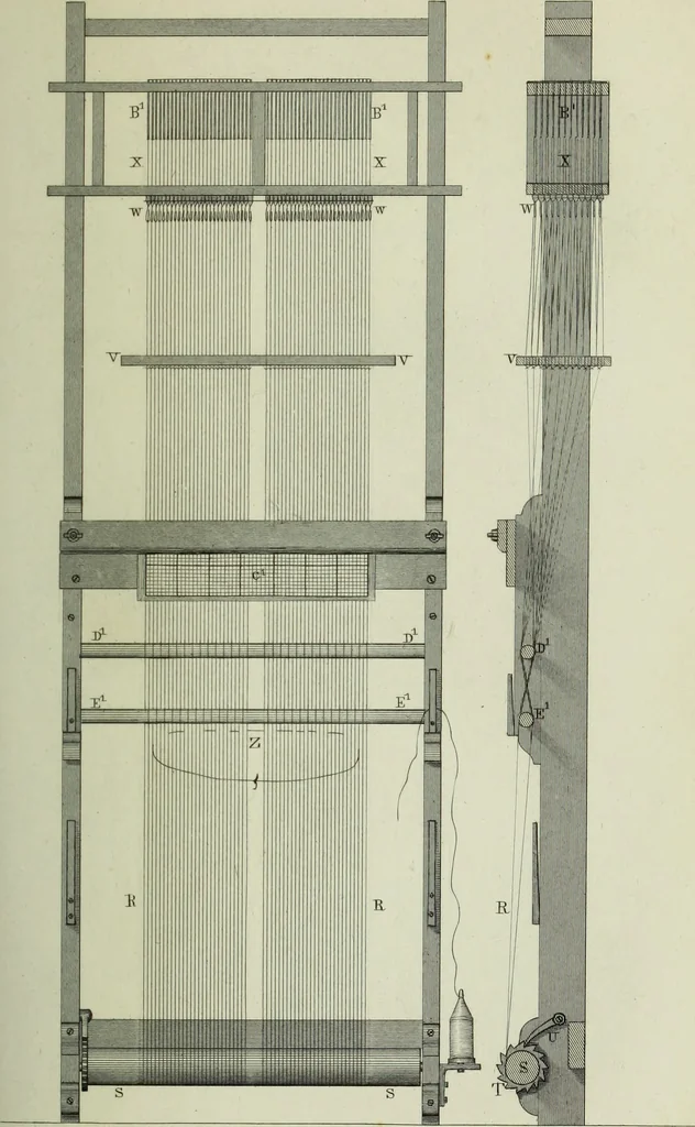 An illustration from The art of weaving, by hand and by power, : with an introductory account of its rise and progress in ancient and modern times. For the use of manufacturers and others., 1844, leaf 568