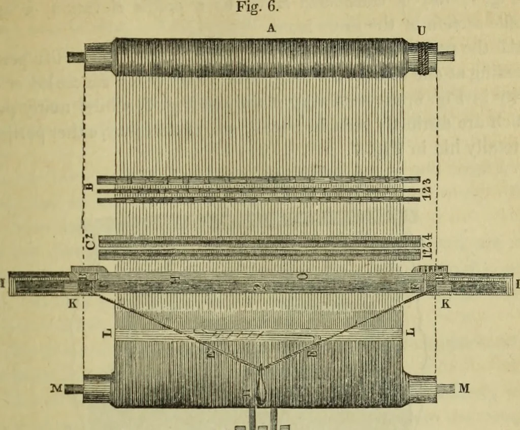 An illustration from The art of weaving, by hand and by power, : with an introductory account of its rise and progress in ancient and modern times. For the use of manufacturers and others., 1844, leaf 86