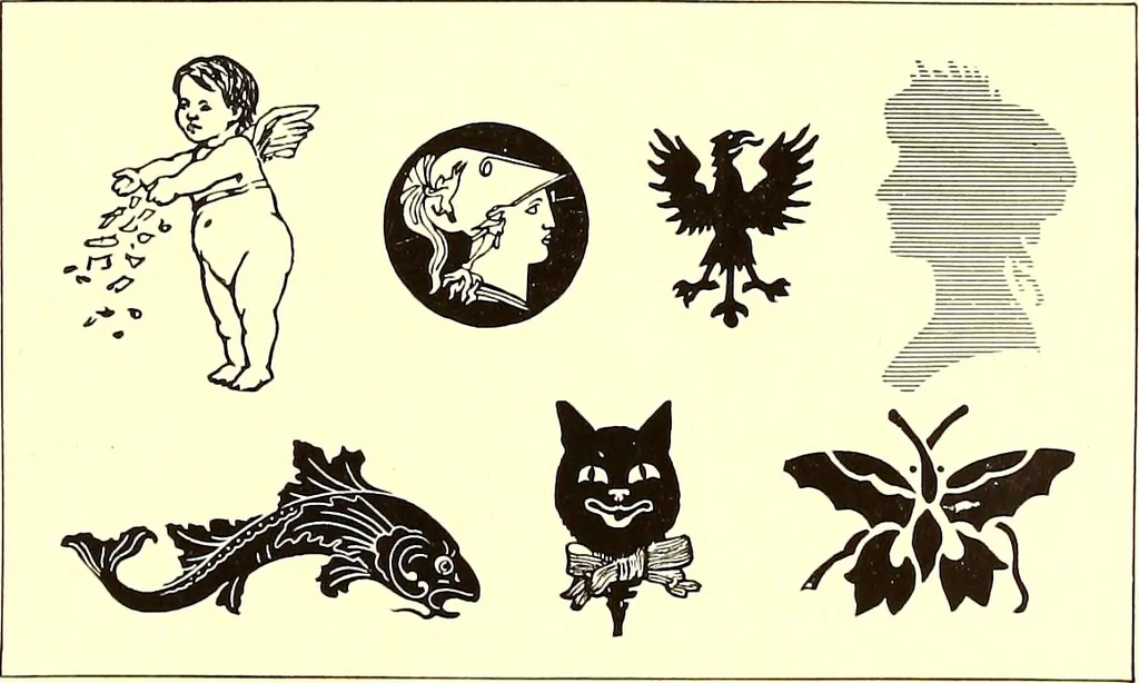 An illustration from The art & practice of typography : a manual of American printing, including a brief history up to the twentieth century, with reproductions of the work of early masters of the craft, and a practical discussion and an extensive demonstration of the modern use of type-faces and methods of arrangement, 1917, leaf 128