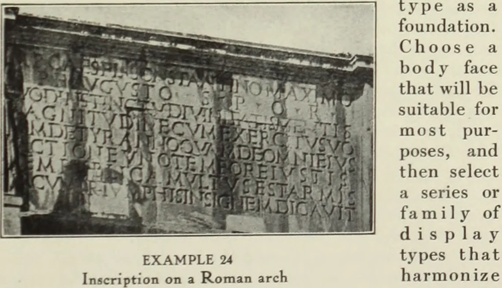 An illustration from The art & practice of typography : a manual of American printing, including a brief history up to the twentieth century, with reproductions of the work of early masters of the craft, and a practical discussion and an extensive demonstration of the modern use of type-faces and methods of arrangement, 1917, leaf 110