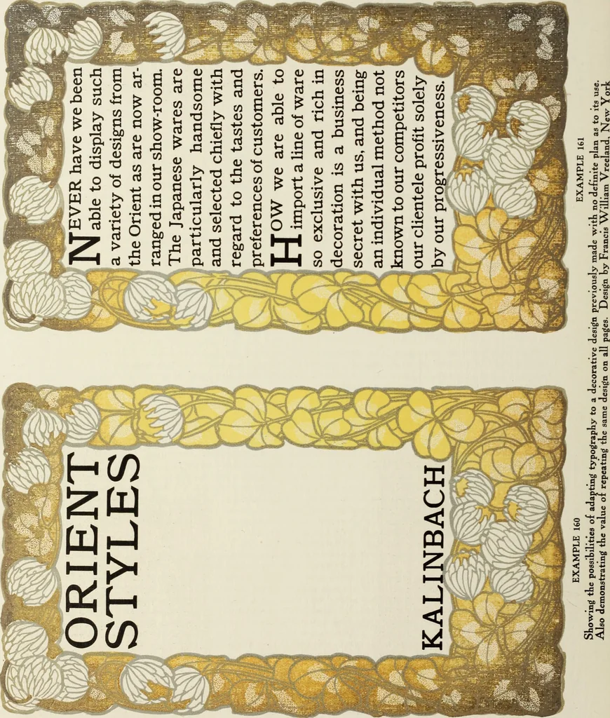 An illustration from The art & practice of typography : a manual of American printing, including a brief history up to the twentieth century, with reproductions of the work of early masters of the craft, and a practical discussion and an extensive demonstration of the modern use of type-faces and methods of arrangement, 1917, leaf 161