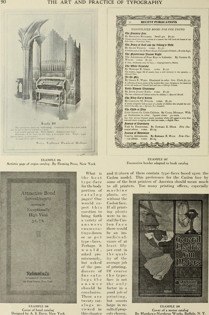 An illustration from The art & practice of typography : a manual of American printing, including a brief history up to the twentieth century, with reproductions of the work of early masters of the craft, and a practical discussion and an extensive demonstration of the modern use of type-faces and methods of arrangement, 1917, leaf 183