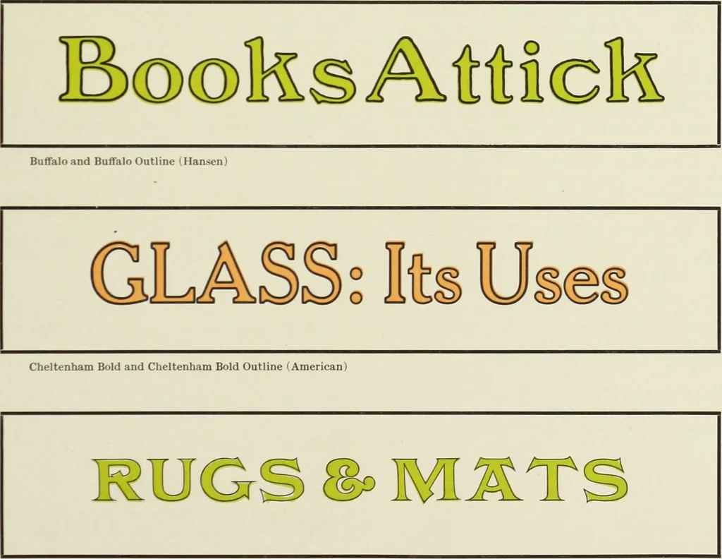 An illustration from The art & practice of typography : a manual of American printing, including a brief history up to the twentieth century, with reproductions of the work of early masters of the craft, and a practical discussion and an extensive demonstration of the modern use of type-faces and methods of arrangement, 1917, leaf 280