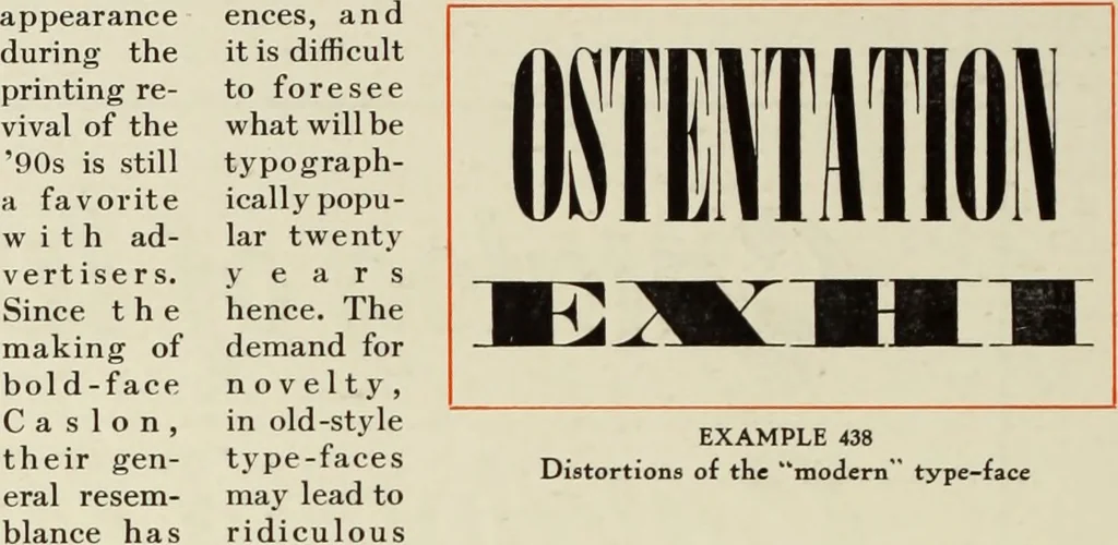 An illustration from The art & practice of typography : a manual of American printing, including a brief history up to the twentieth century, with reproductions of the work of early masters of the craft, and a practical discussion and an extensive demonstration of the modern use of type-faces and methods of arrangement, 1917, leaf 281
