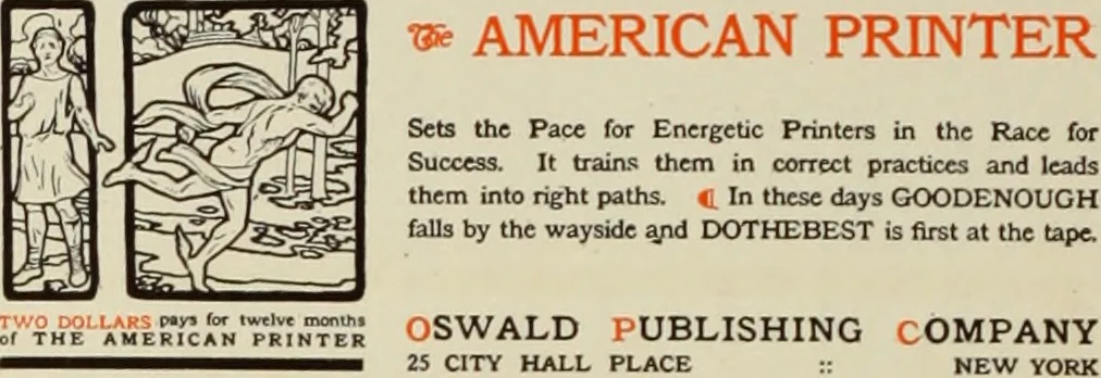 An illustration from The art & practice of typography : a manual of American printing, including a brief history up to the twentieth century, with reproductions of the work of early masters of the craft, and a practical discussion and an extensive demonstration of the modern use of type-faces and methods of arrangement, 1917, leaf 321