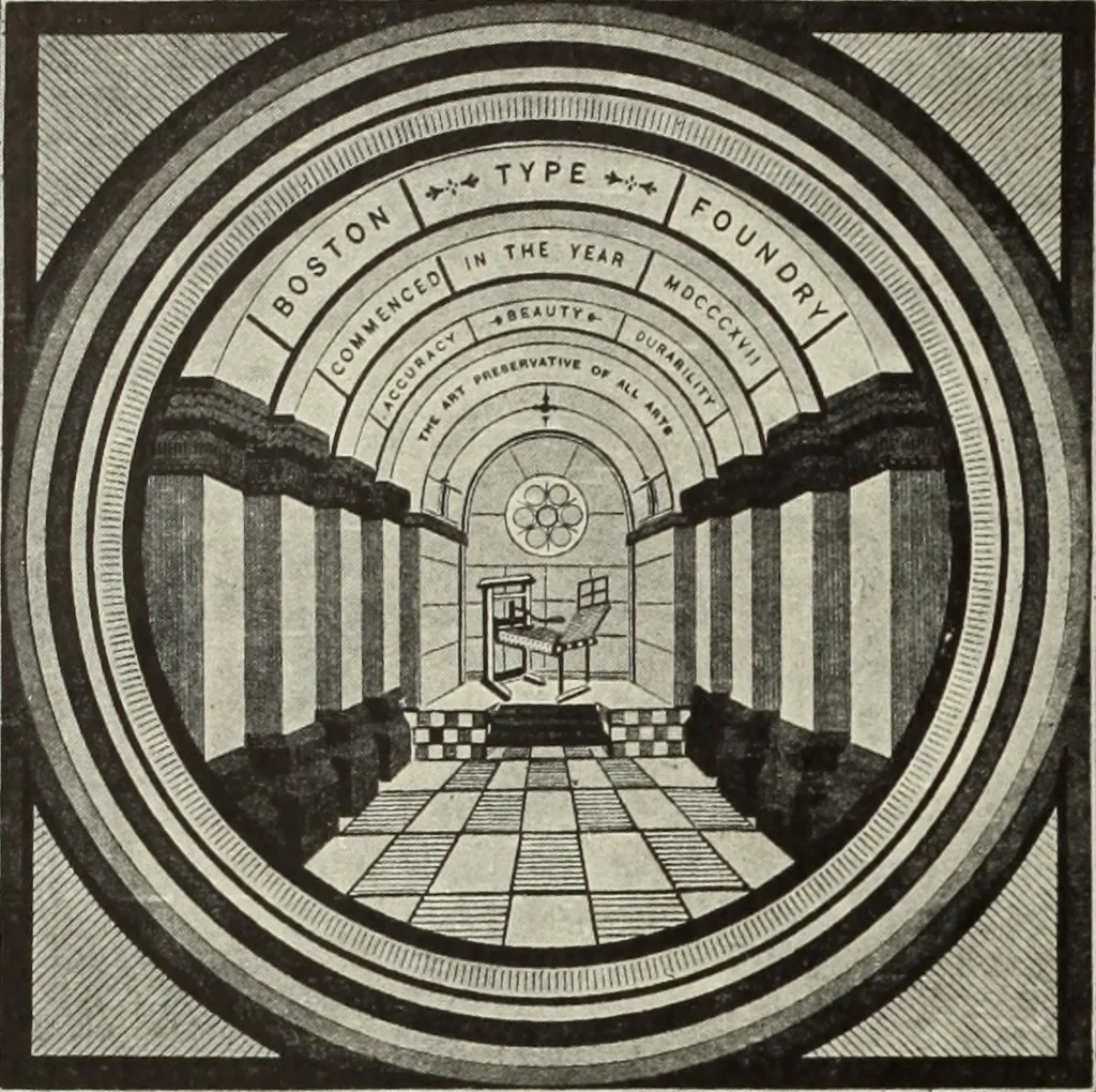 An illustration from The art & practice of typography : a manual of American printing, including a brief history up to the twentieth century, with reproductions of the work of early masters of the craft, and a practical discussion and an extensive demonstration of the modern use of type-faces and methods of arrangement, 1917, leaf 83
