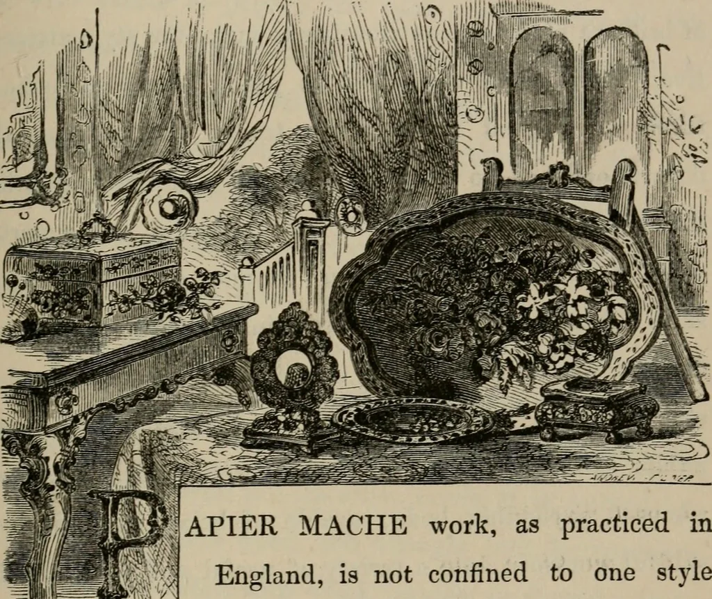 An illustration from Art recreations; being a complete guide to pencil drawing, oil painting, water-color painting, crayon drawing and painting, painting on ground glass, Grecian painting, antique painting, oriental painting, sign painting, theorem painting, ferneries, moss work, papier mache, cone work, feather flowers, potichomanie, leather work, hair work, taxidermy, gilding and bronzing, plaster work, decalcomanie, wax work, shell work, magic lantern, paper flowers, imitation of pearl, the aquqrium, sealing-wax painting, panorama painting, coloring photographs, enamel painting, etc., 1873, leaf 194
