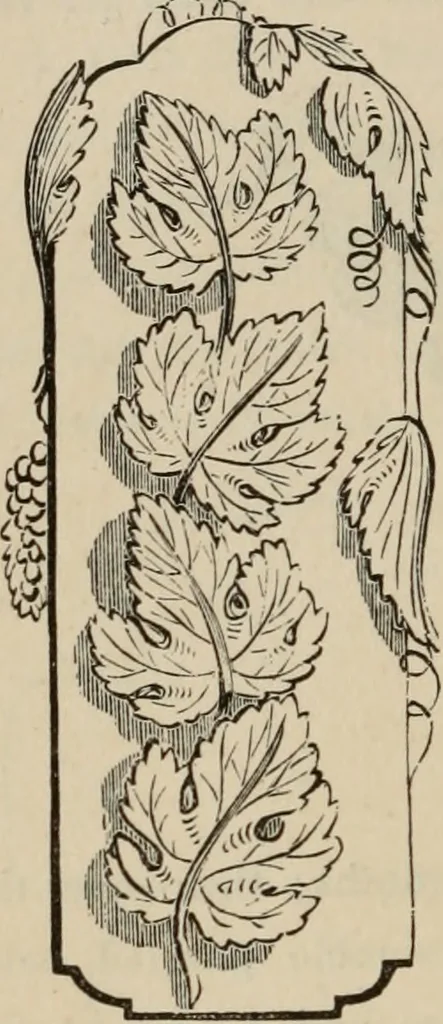 An illustration from Art recreations; being a complete guide to pencil drawing, oil painting, water-color painting, crayon drawing and painting, painting on ground glass, Grecian painting, antique painting, oriental painting, sign painting, theorem painting, ferneries, moss work, papier mache, cone work, feather flowers, potichomanie, leather work, hair work, taxidermy, gilding and bronzing, plaster work, decalcomanie, wax work, shell work, magic lantern, paper flowers, imitation of pearl, the aquqrium, sealing-wax painting, panorama painting, coloring photographs, enamel painting, etc., 1873, leaf 223