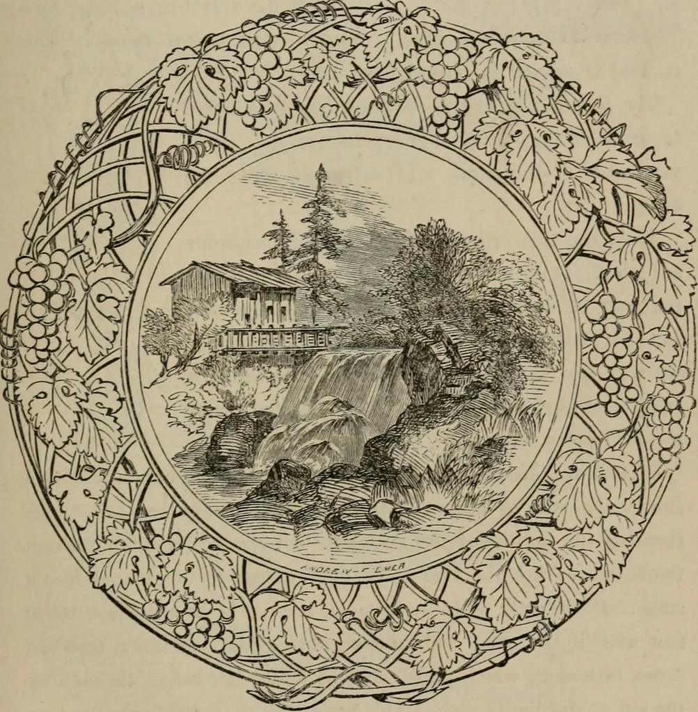 An illustration from Art recreations; being a complete guide to pencil drawing, oil painting, water-color painting, crayon drawing and painting, painting on ground glass, Grecian painting, antique painting, oriental painting, sign painting, theorem painting, ferneries, moss work, papier mache, cone work, feather flowers, potichomanie, leather work, hair work, taxidermy, gilding and bronzing, plaster work, decalcomanie, wax work, shell work, magic lantern, paper flowers, imitation of pearl, the aquqrium, sealing-wax painting, panorama painting, coloring photographs, enamel painting, etc., 1873, leaf 224