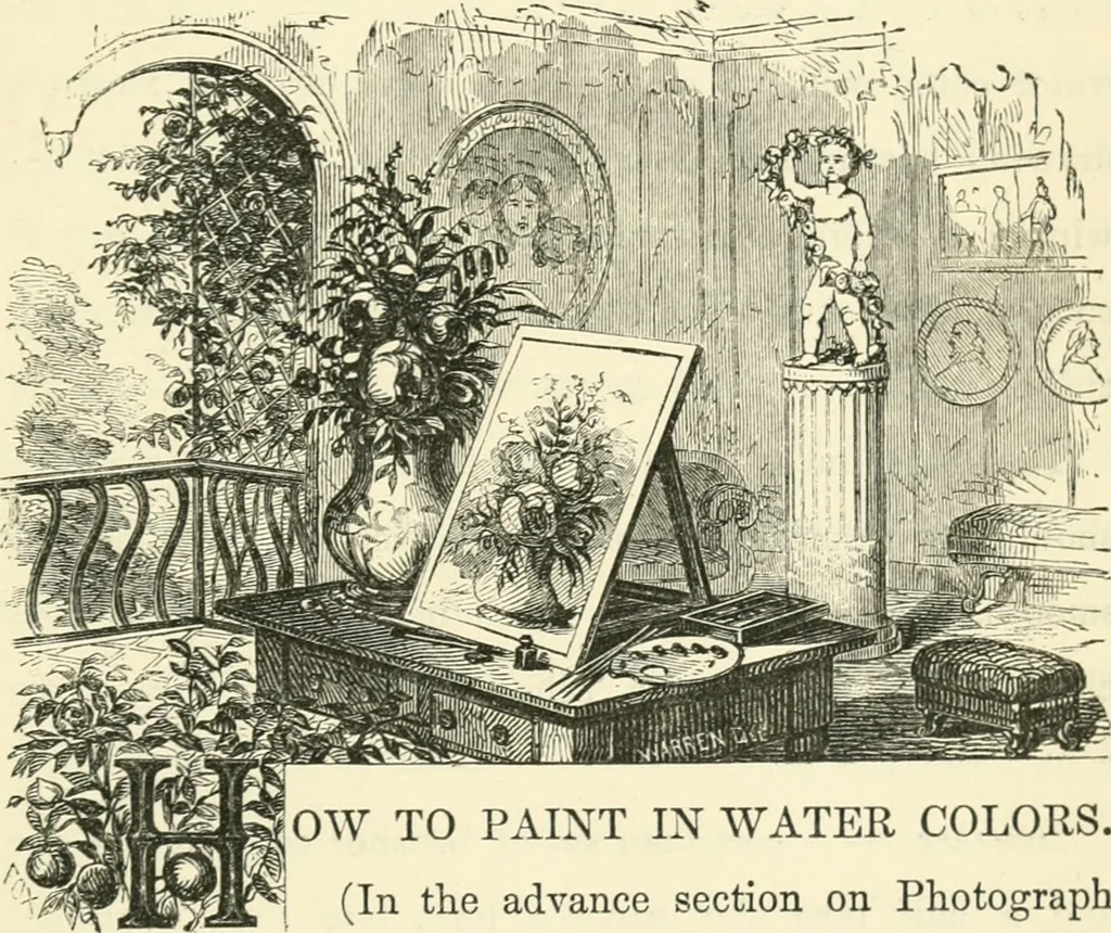 An illustration from Art recreations : being a complete guide to pencil drawing, oil painting ... moss work, papier mache...wax work, shell work...enamel painting, etc., 1871, leaf 138