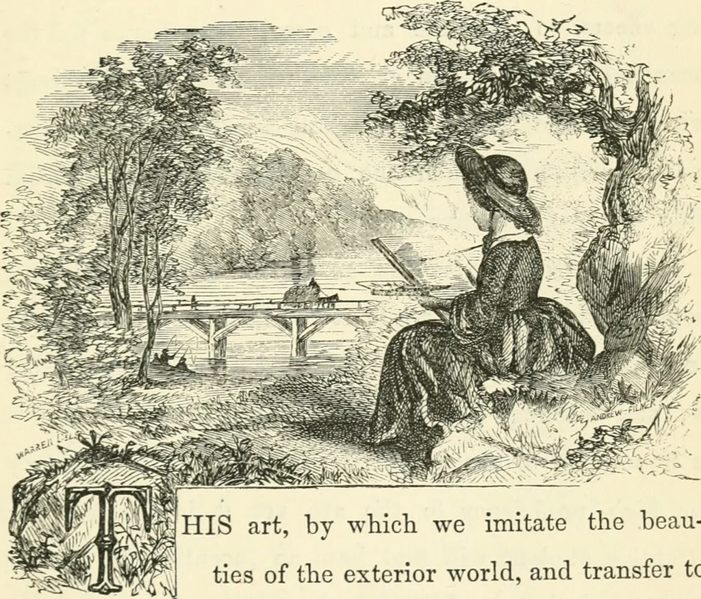 An illustration from Art recreations : being a complete guide to pencil drawing, oil painting ... moss work, papier mache...wax work, shell work...enamel painting, etc., 1871, leaf 22