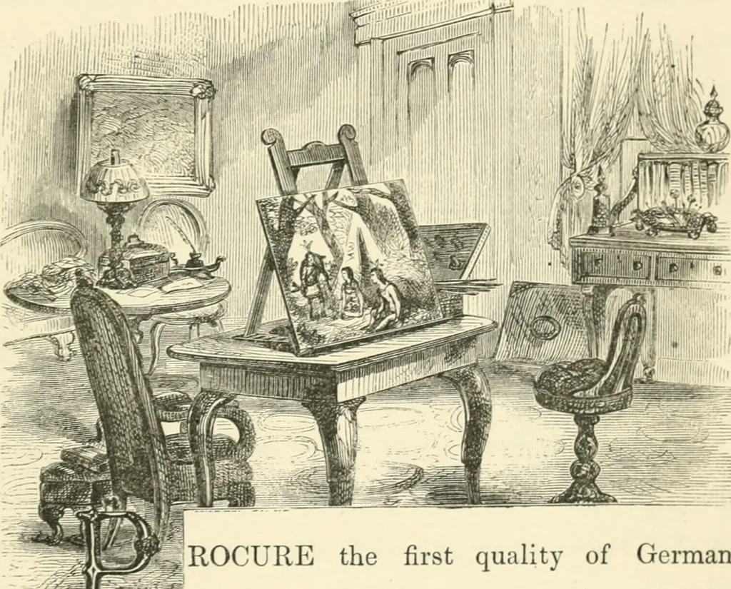 An illustration from Art recreations : being a complete guide to pencil drawing, oil painting ... moss work, papier mache...wax work, shell work...enamel painting, etc., 1871, leaf 226