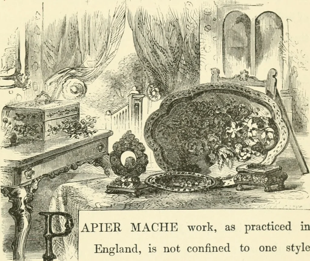 An illustration from Art recreations : being a complete guide to pencil drawing, oil painting ... moss work, papier mache...wax work, shell work...enamel painting, etc., 1871, leaf 230