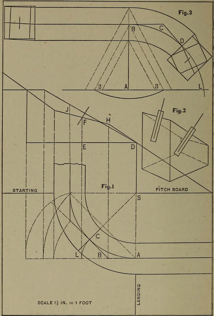 An illustration from The art and science of stair building .., 1885, leaf 33