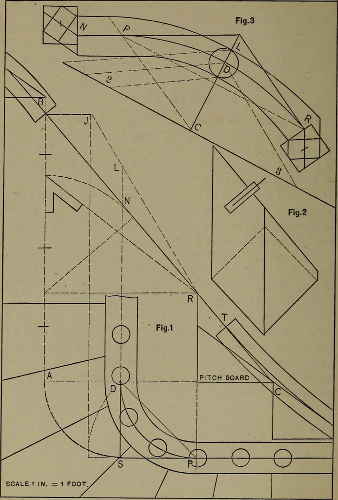An illustration from The art and science of stair building .., 1885, leaf 43