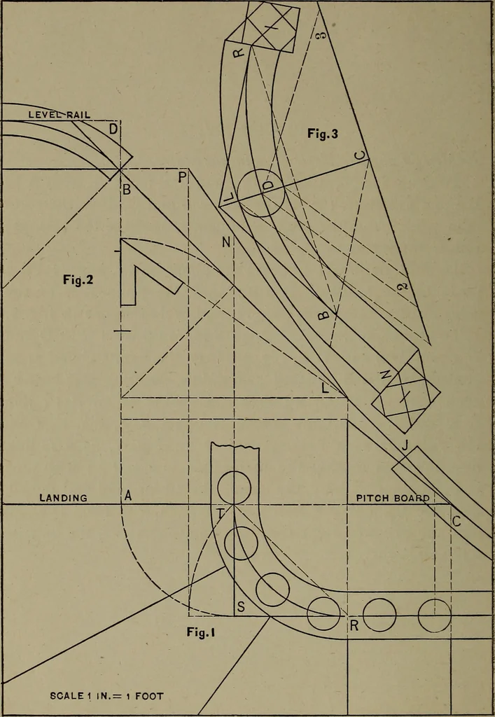 An illustration from The art and science of stair building .., 1885, leaf 45