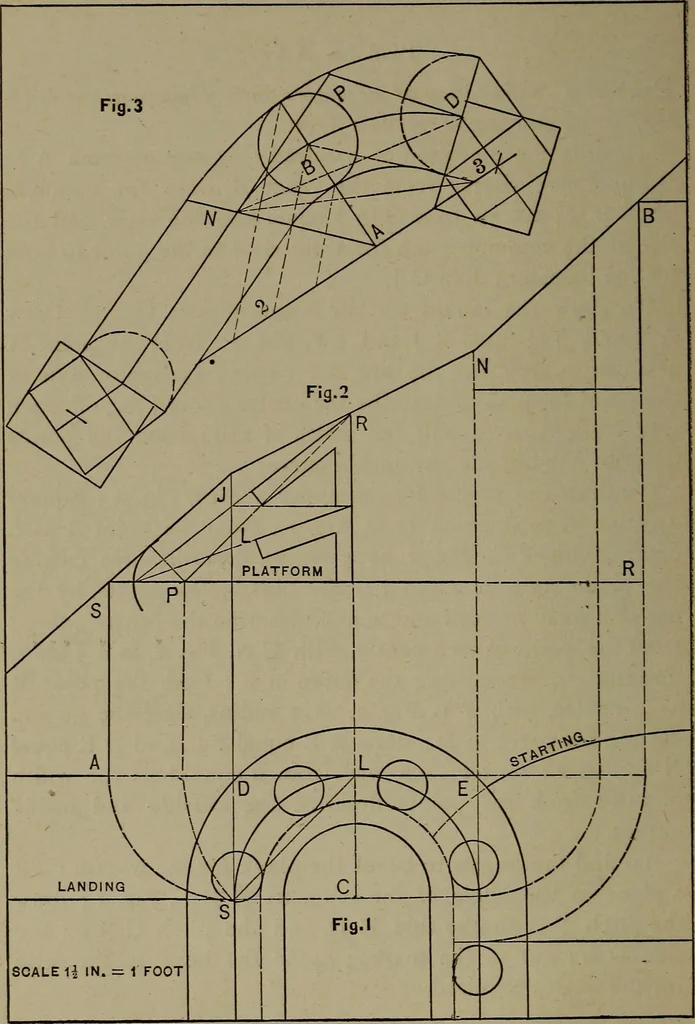 An illustration from The art and science of stair building .., 1885, leaf 51