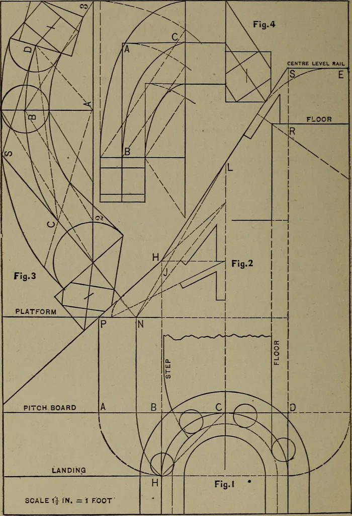 An illustration from The art and science of stair building .., 1885, leaf 55