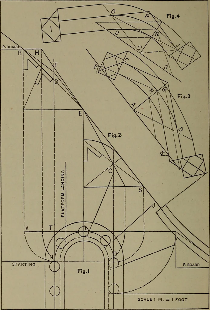 An illustration from The art and science of stair building .., 1885, leaf 57
