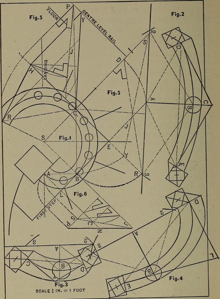 An illustration from The art and science of stair building .., 1885, leaf 65
