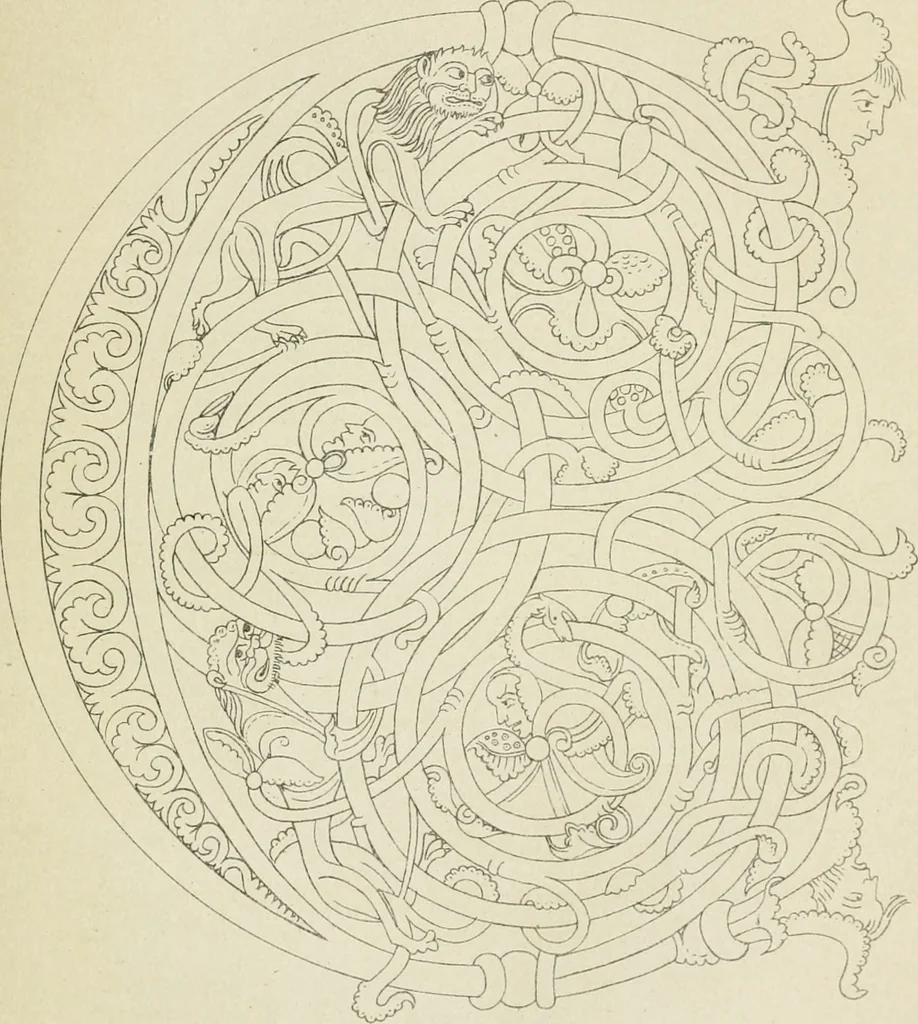 An illustration from Art treasures of the Lambeth library. A description of the illuminated mauscripts, etc;, 1873, leaf 104