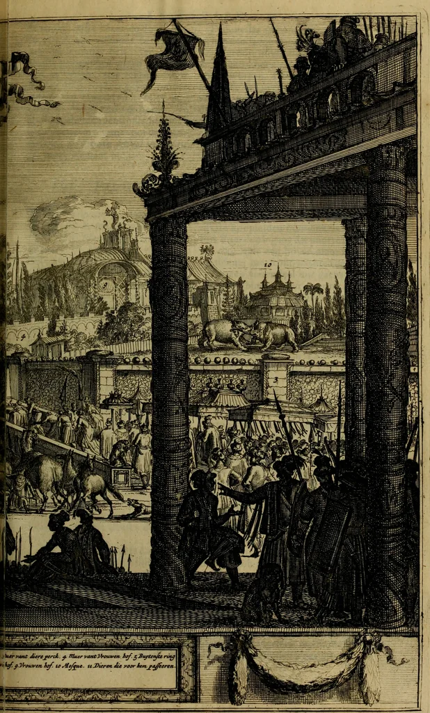 An illustration from Asia, of, Naukeurige beschryving van het rijk des Grooten Mogols, en een groot gedeelte van Indien ..., 1672, leaf 216