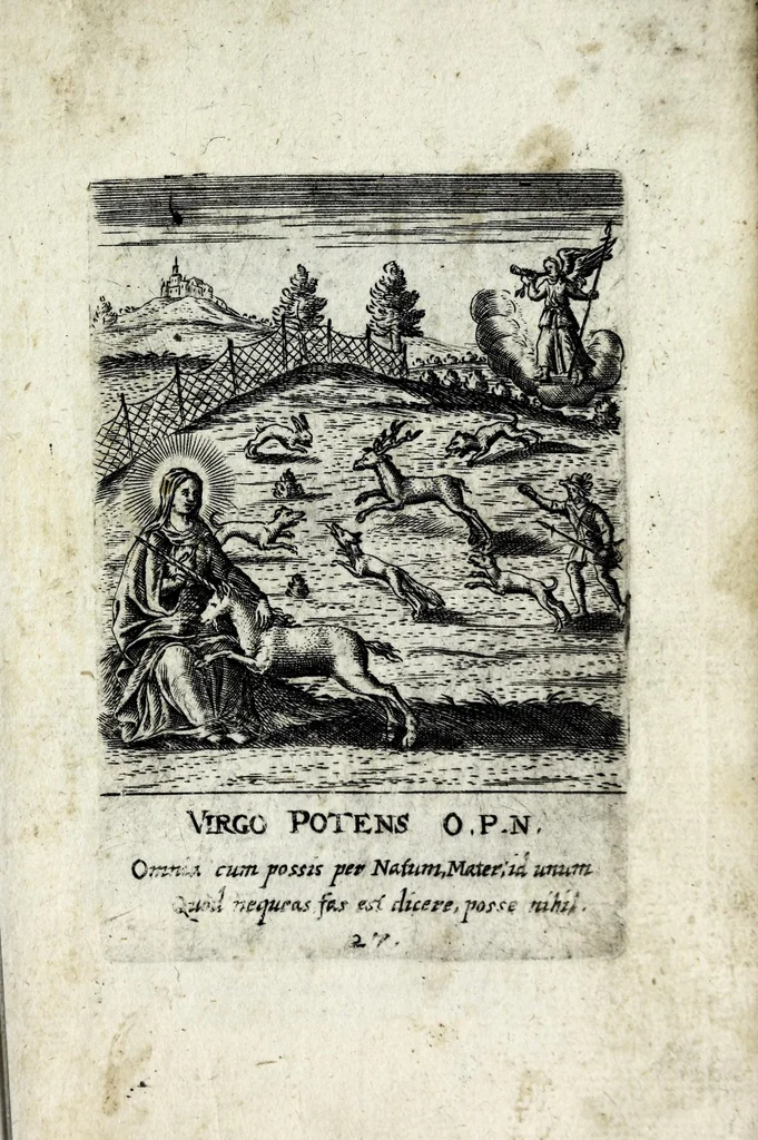An illustration from Asma poeticum Litaniaru[m] Lauretanarum : [in quo singulis titulis emblemata cum carmine respondent], 1636, leaf 63